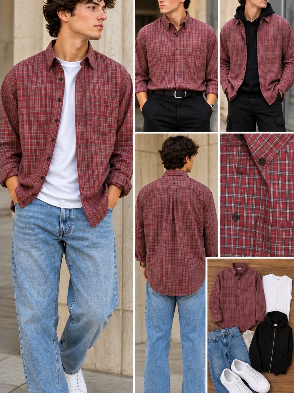 Van Heusen Men's Burgundy Plaid Button-Down Shirt